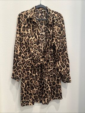 Leopard Print Tie-Waist Dress - Tan & Black